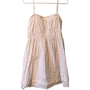 Free People Floral Smocked Mini Dress Cream Pink Ruffle Hem Adjustable Straps